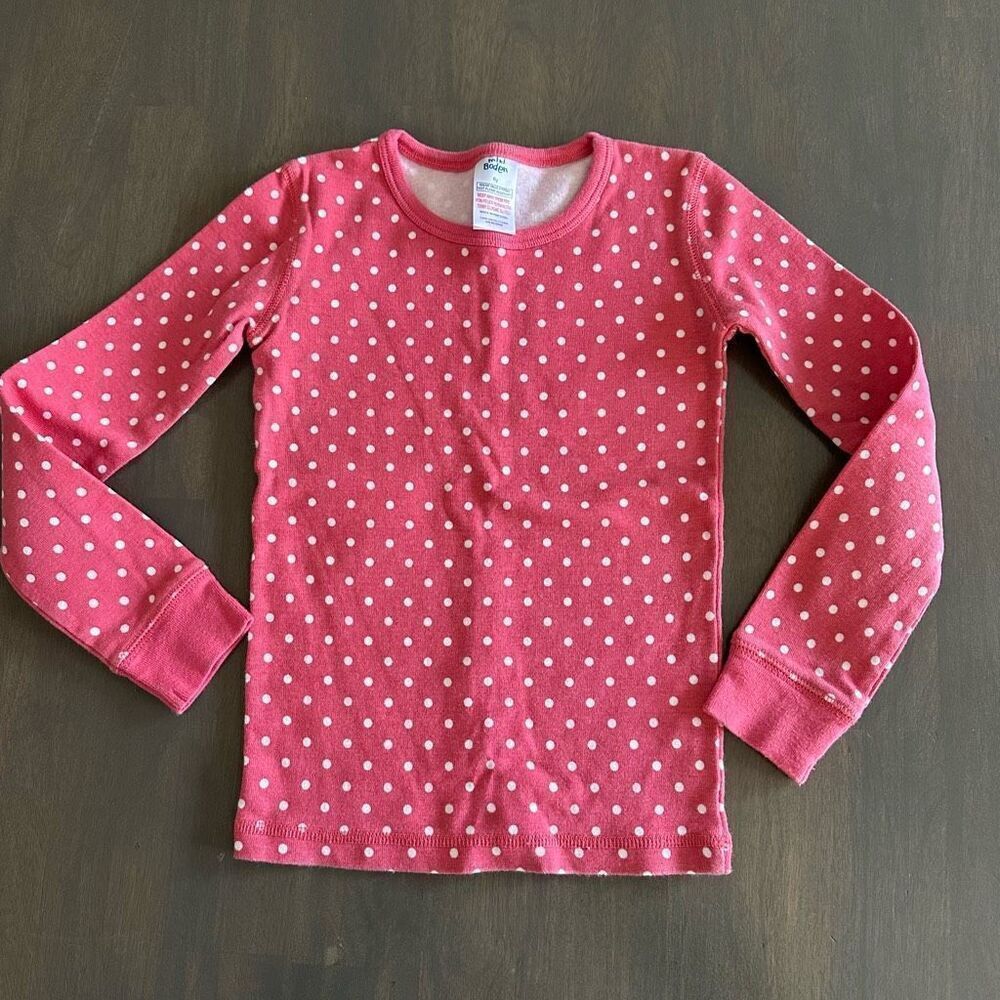 Mini Boden size 6 Pink Polka Dot Long John Pajama TOP ONLY